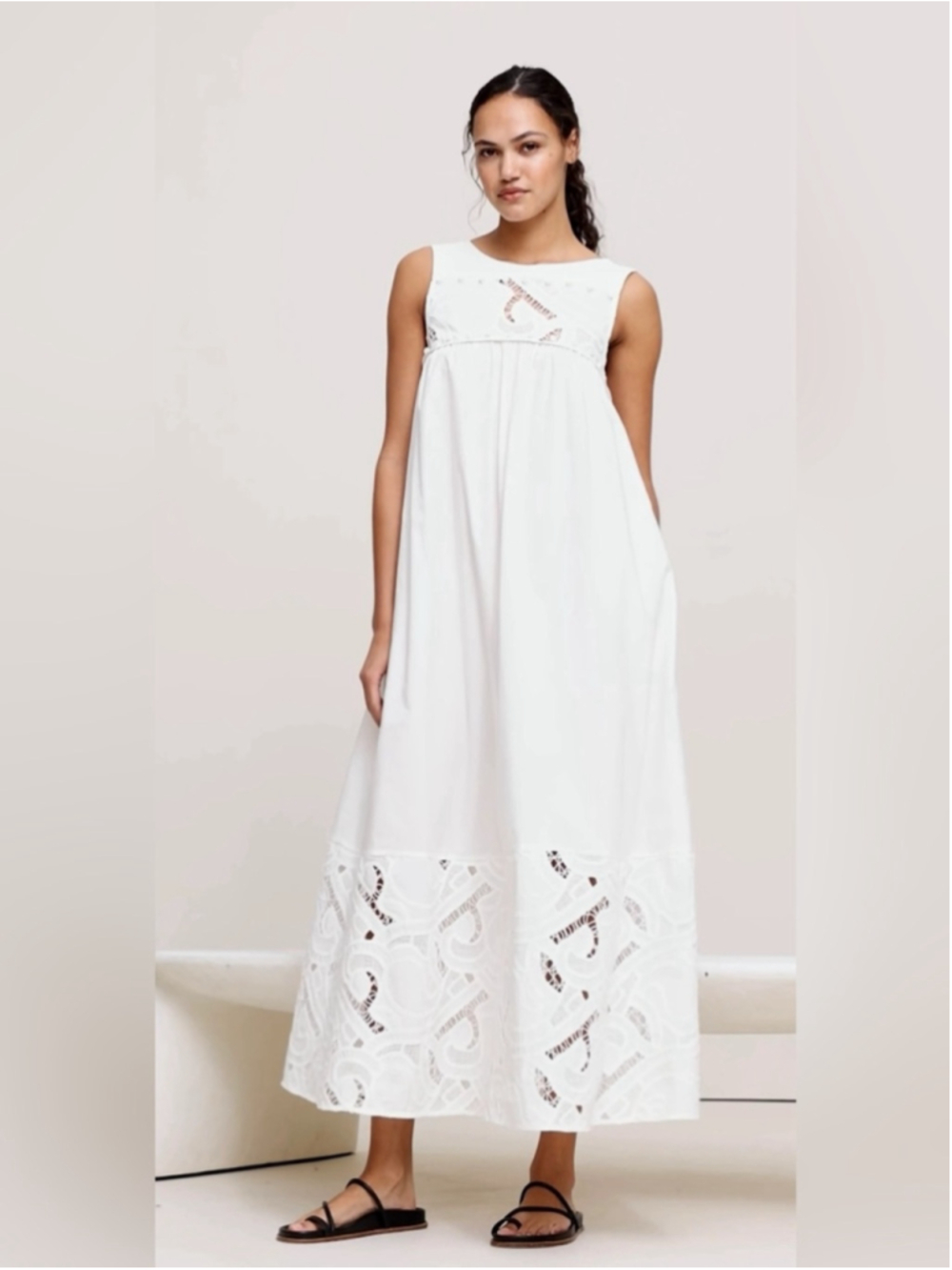 Banana Republic 100% Cotton Embroidered Broderie Lace Cotton Poplin Maxi Dress L